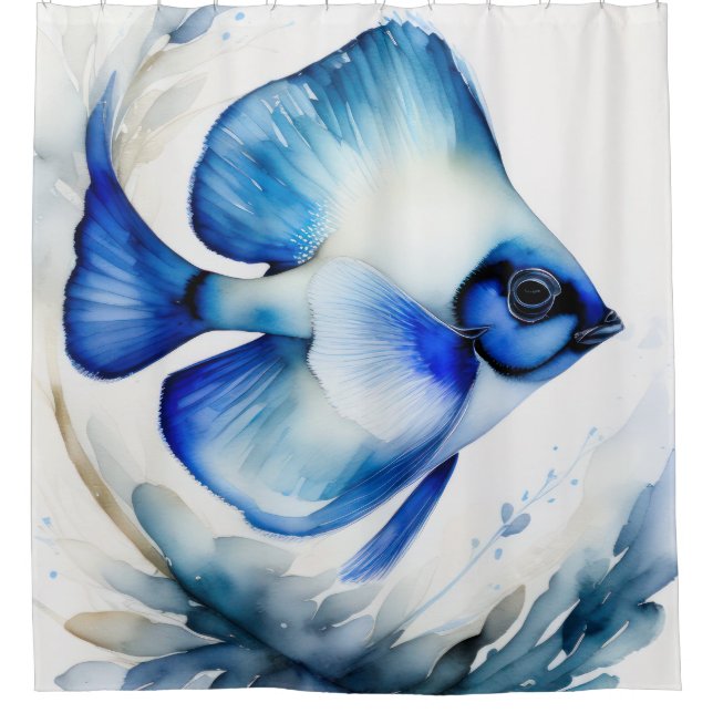 Aquarellmalerei auf Blauer Fisch Duschvorhang
