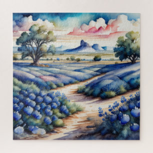Aquarellmalerei auf Bluebonnet Landschaft Puzzle