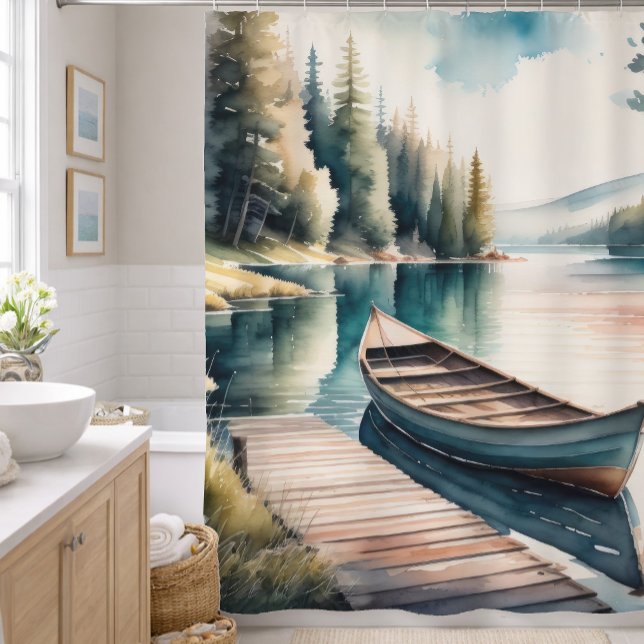 Aquarellmalerei auf Boat und Dock Duschvorhang (Von Creator hochgeladen)