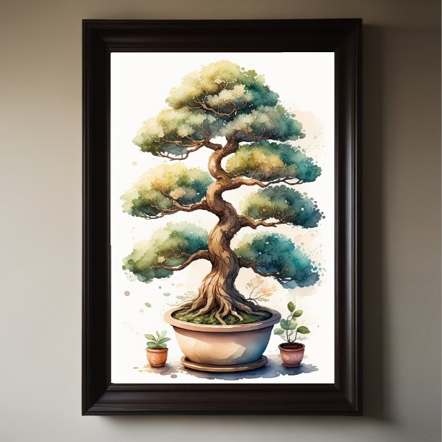 Aquarellmalerei auf Bonsai Tree in Pot II Poster (Von Creator hochgeladen)