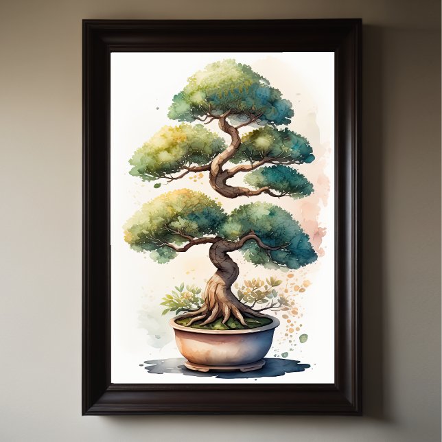 Aquarellmalerei auf Bonsai Tree in Pot Poster (Von Creator hochgeladen)
