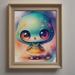 Aquarellmalerei auf Chibi-Alien Poster