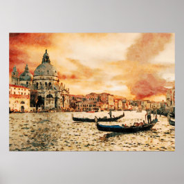 Aquarellmalerei auf dem Canale Grande, Venedig Poster