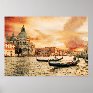Aquarellmalerei auf dem Canale Grande, Venedig Poster