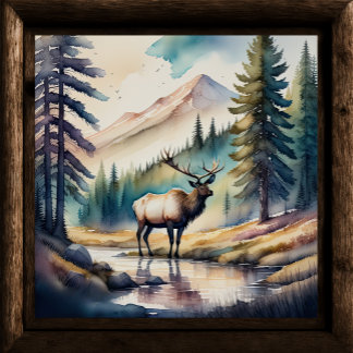 Aquarellmalerei auf dem Elch im Wald 1:1 Poster