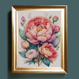 Aquarellmalerei auf einer Peonie III Poster