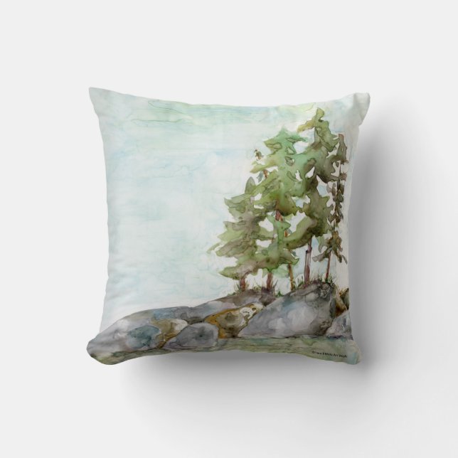 Aquarellmalerei auf Felsen und Pinien BWCAW Kissen (Vorderseite)