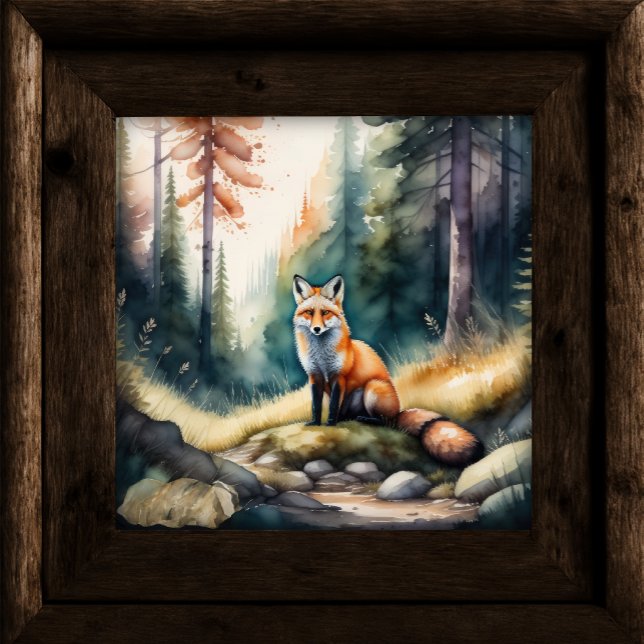 Aquarellmalerei auf Fox im Wald 1:1 Poster (Von Creator hochgeladen)