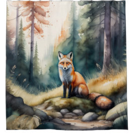 Aquarellmalerei auf Fox im Wald Duschvorhang