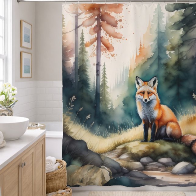 Aquarellmalerei auf Fox im Wald Duschvorhang (Von Creator hochgeladen)