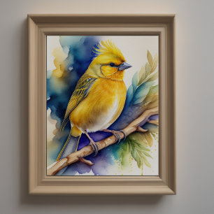Aquarellmalerei auf gelben Vogel 5:4 Poster