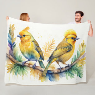 Aquarellmalerei auf gelben Vogel Fleecedecke