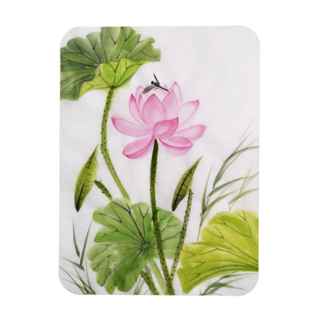 Aquarellmalerei auf Lotus Blume 2 Magnet (Vertikal)