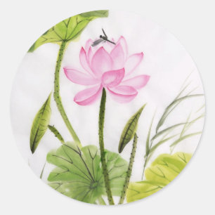 Aquarellmalerei auf Lotus Blume 2 Runder Aufkleber