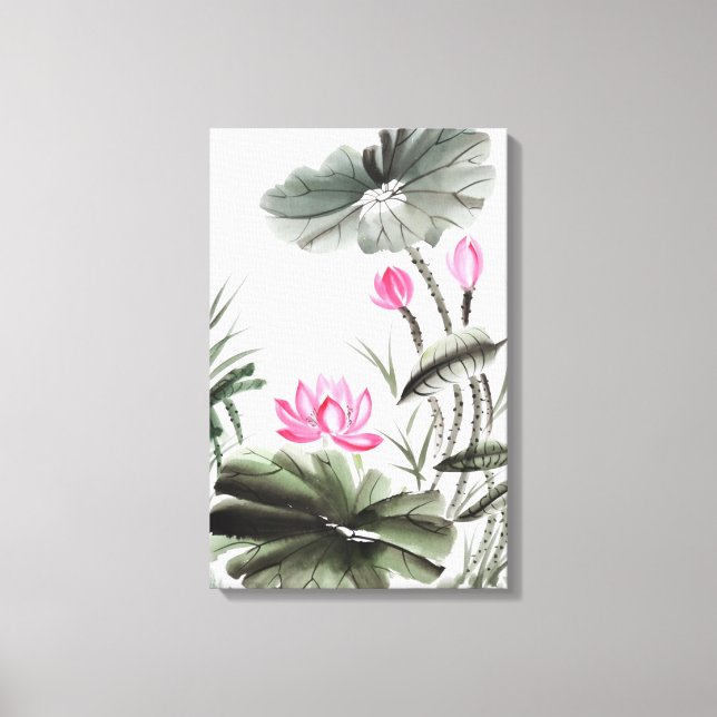 Aquarellmalerei auf Lotus-Blume Leinwanddruck (Vorderseite)