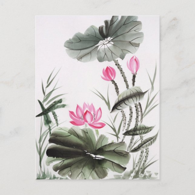 Aquarellmalerei auf Lotus-Blume Postkarte (Vorderseite)