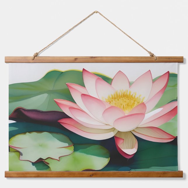 Aquarellmalerei auf Lotus-Blume Wandteppich Mit Holzrahmen (Vorne)