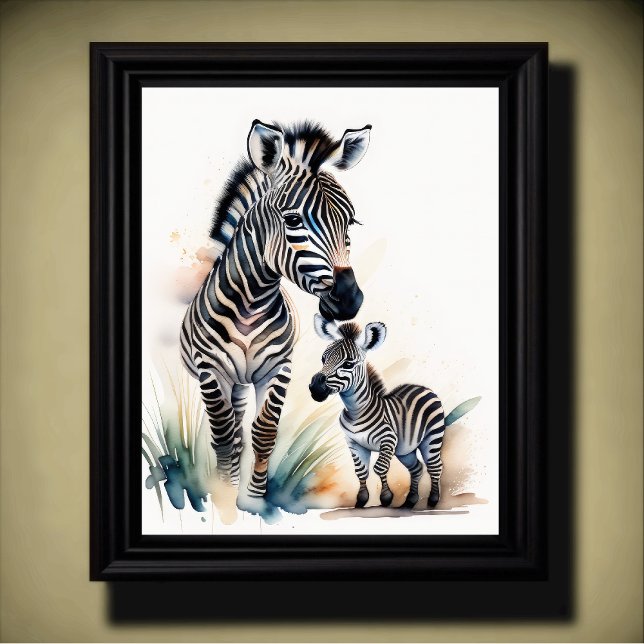 Aquarellmalerei auf Mama und Baby Zebra 5:4 Poster (Von Creator hochgeladen)