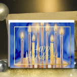 Aquarellmalerei auf Menorah Blaue weiße Kerzen Folien Feiertagskarte<br><div class="desc">Aquarellmalerei auf Menorah Blaue weiße Kerzen</div>