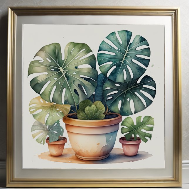 Aquarellmalerei auf Monstera in Pot Poster (Von Creator hochgeladen)