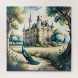 Aquarellmalerei auf Pfau und Schloss Puzzle