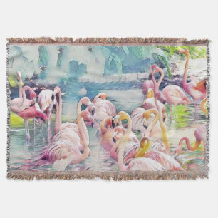 Aquarellmalerei auf rosa Flamingos im Wasser Decke