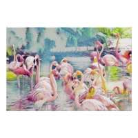 Aquarellmalerei auf rosa Flamingos im Wasser