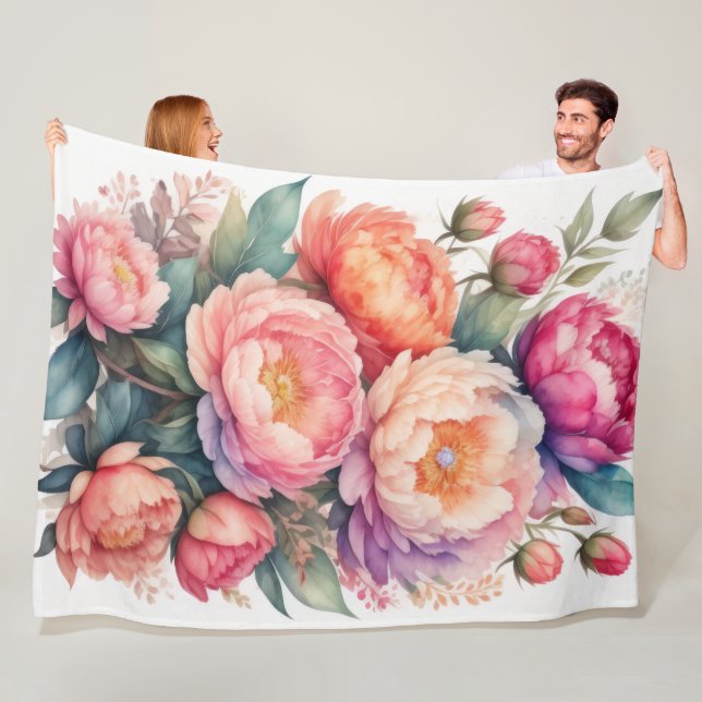 Aquarellmalerei auf rosa Peonies Fleecedecke (Beispiel)