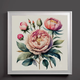 Aquarellmalerei auf rosa Peonies Poster