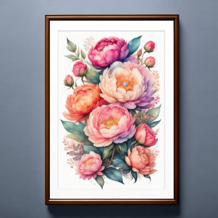 Aquarellmalerei auf rosa Peonies Poster