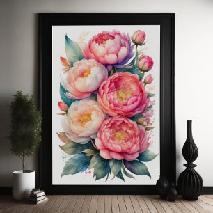 Aquarellmalerei auf rosafarbenen Peonies II Poster