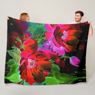 Aquarellmalerei auf Roten Blume auf Schwarz Fleecedecke