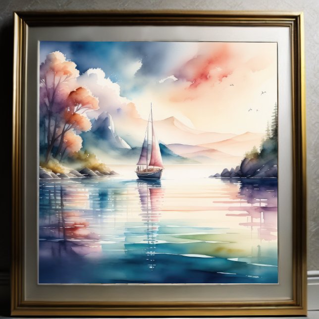 Aquarellmalerei auf Sailboat am See Poster (Von Creator hochgeladen)