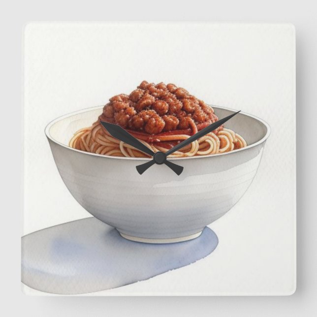 Aquarellmalerei auf Spaghetti Quadratische Wanduhr (Vorderseite)