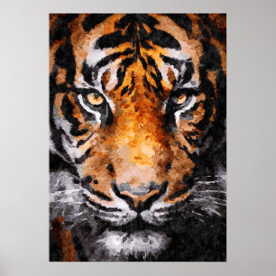 Aquarellmalerei auf Tigerkopf Poster