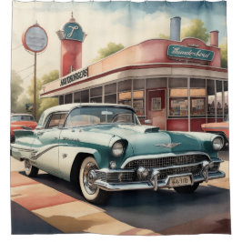 Aquarellmalerei auf Vintage Car und Diner Duschvorhang