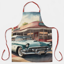 Aquarellmalerei auf Vintage Car und Diner Schürze