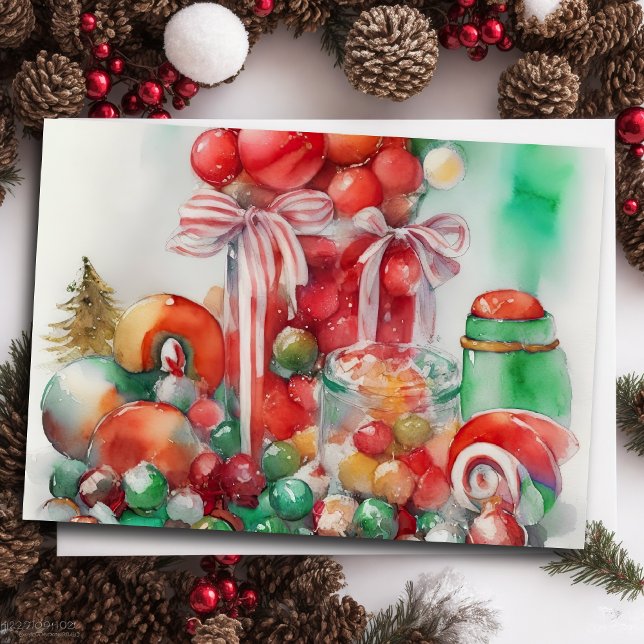 Aquarellmalerei auf Weihnachtsbonbons Feiertagskarte (Von Creator hochgeladen)