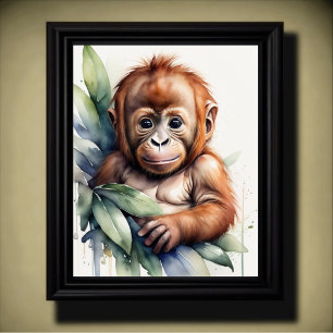 Aquarellmalerei Baby Orangutan Kinderzimmer 5:4 Poster