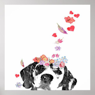 Aquarellmalerei Beagle Hund Kranz Blumen Poster