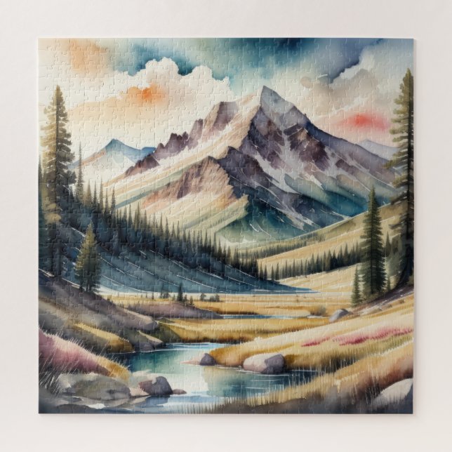 Aquarellmalerei Berglandschaft Puzzle (Vertikal)