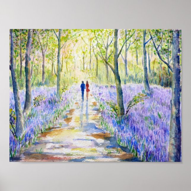 Aquarellmalerei Bluebell Walk Poster (Vorne)