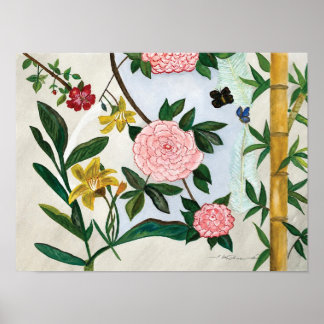 AQUARELLMALEREI - Blumen und Schmetterlinge Poster
