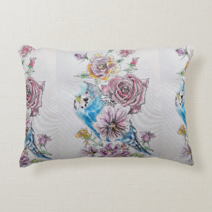 Aquarellmalerei Budgie Bird & Rose Cushion Dekokissen