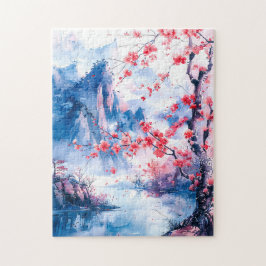 Aquarellmalerei chinesischer Sakura Puzzle