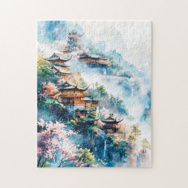 Aquarellmalerei chinesischer Tempel Puzzle (Vertikal)