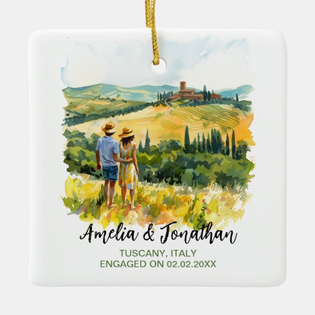 Aquarellmalerei Couple Toskana Italien Keramikornament (Vorderseite)
