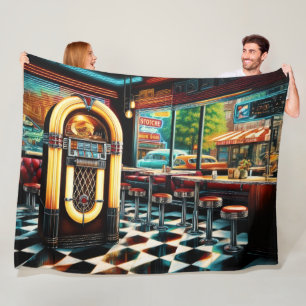 Aquarellmalerei der 50er Jahre Diner Jukebox Fleecedecke