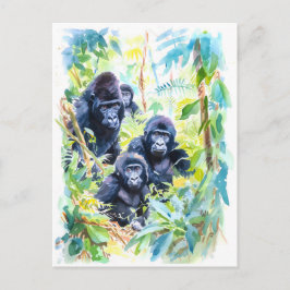 Aquarellmalerei der Gorilla-Familie im Dschungel Feiertagspostkarte