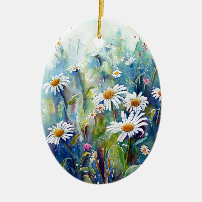 Aquarellmalerei des Gänseblümchenfeldes Keramikornament (Vorne)